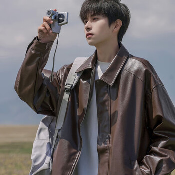 7 excellent jackets for men in autumn hong kong style retro pu leather trendy loose casual leather jacket lapel solid color versatile top clb-jk911 brown xl