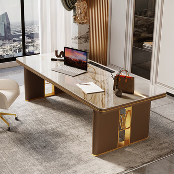 Yuechang slate desk light luxury modern simple desk home study workbench with socket high-end boss desk 1.8 meters desk carrara gold + main chair