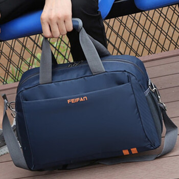 Jiapinyou korean style portable travel bag waterproof large capacity men's fitness sports bag women's long and short-distance luggage bag shoulder travel bag dark blue small (40*20*25cm) without trolley cover