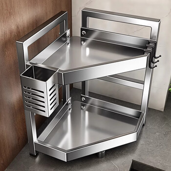 Amafuyun kitchen storage rack stainless steel countertop corner multifunctional triangular corner condiment jar storage rack zp 2-layer medium + chopstick holder + hook*2