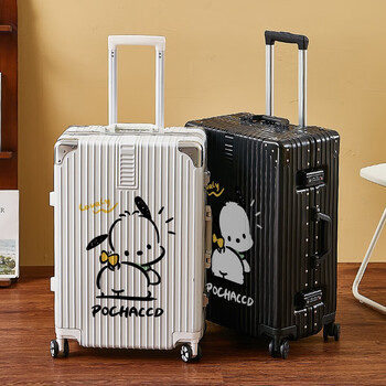 Guihong 2025 new cartoon printed luggage lightweight trolley case for men and women aluminum frame large capacity student strong and high-class 2026 (aluminum frame model) white 20 inches domestic and international boarding cases