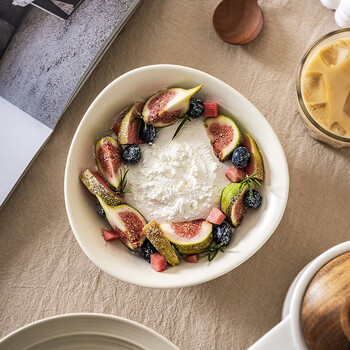 Modern housewife breakfast dessert bowl ceramic rice bowl household high-value tableware fruit salad bowl oatmeal yogurt bowl 6-inch rice white yogurt bowl