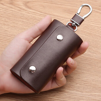 Maiweini key bag men's genuine cowhide waist keychain household large capacity women's fashion korean version multi-functional car key bag brown 6 key positions