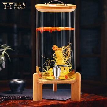 Myonly wine container, special wine bottle, wine jar, glass bottle with faucet, thickened sealed wine tank, 30 catties (15 liters) upgraded ceramic core faucet, bamboo frame