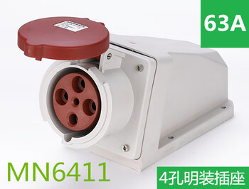 Mnieknes zhejiang guoman european standard 63a industrial plug three-phase four-wire five-hole waterproof aviation power socket four-hole 63a surface-mounted socket mn6411