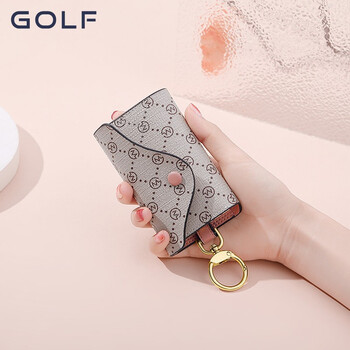 Golf fashion key bag for women, retro multifunctional storage bag, trendy classic printed card holder, elegant small bag, smoke pink with apricot color