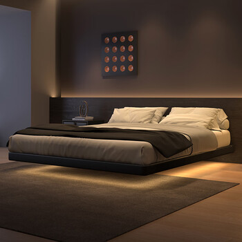 St. turan high-end no bedside suspended bed italian style minimalist leather master bedroom 1.8m 2m double bed smart sensor light bed full leather single bed 1800mm*2000mm suspended structure smart sensor light