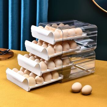 Huilu egg storage box drawer-type kitchen storage and organization artifact for refrigerator egg box crisper food grade box ivory white four layers can store 64 eggs imported pet high transparency material + food grade pp5