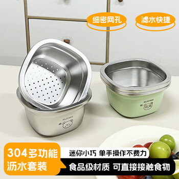 Worthbuy mini stainless steel fruit washing and draining basket small plate filter drain bowl mesh basket washing basin rice cleaning artifact he he xiong 14cm natural color basin + sieve