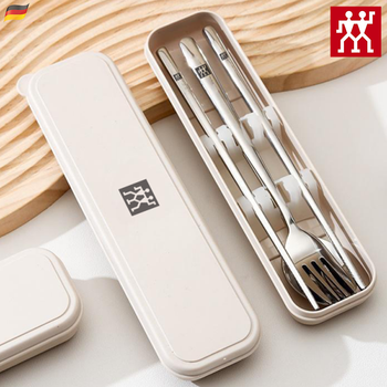 Zwilling germany imported quality portable tableware three-piece set stainless steel set storage box student chopsticks spoon fork 3-piece set 304 chopsticks spoon fork white box