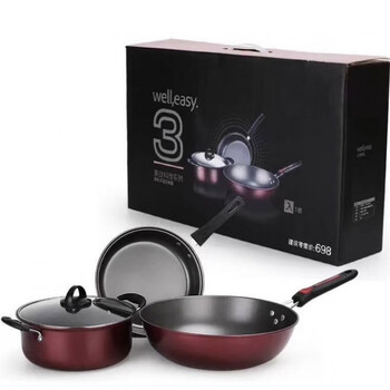 Burnison non-stick colorful pot gift advertising opens for business burgundy 30cm wok + 24cm soup pot + 24cm frying pan