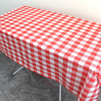 Miaojie disposable tablecloth thickened rectangular tablecloth plastic kindergarten printing light luxury high-end home tablecloth 1.4m red grid 10 sheets stack