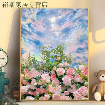 Diamond painting is a difficult girl's landscape full of diamonds for the bedroom. large diamond stickers with frame and no mounting. yj3558 blue sky rose. canvas size 30*40+wooden photo frame+tool kit.
