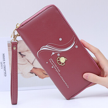 Shuguoer (shu guo er) new wallet women's long simple and fashionable zipper bag can hold mobile phone clutch bag mother bag large capacity wallet lotus color willow flower wallet