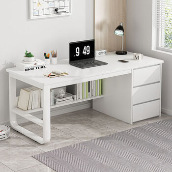 Jiajialin computer desk desktop home with drawer bookshelf integrated simple modern desk student office study table store manager recommended upgrade warm white 120cm