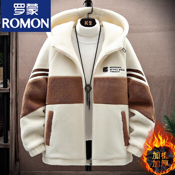 Romon sherpa jacket men's autumn and winter youth quilted thickened jacket with cotton 911 beige cotton thickened xl (175)