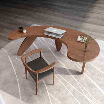 Yu mengxindi solid wood office computer desk boss desk simple modern special-shaped creative light luxury design arc tea table single table 130*65*75 plate thickness 5cm