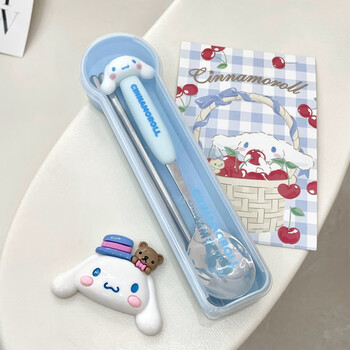 Cute sanrio kurome spoon and fork set stainless steel portable tableware good-looking children's household spoon jade dog spoon + 304 chopsticks (round head box)