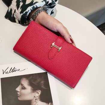 Sephoron new year's fashion h buckle long ultra-thin wallet large capacity for mobile phone women's casual temperament genuine leather wallet rose red