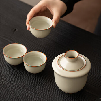 Xiyuanji beige ru kiln wine warmer and wine set household ceramic hot wine pot cup yellow wine white wine clear warm wine hot wine set beige wine warmer set-one pot three cups-simple packaging