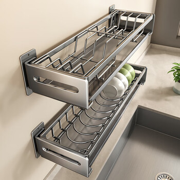 Rsrddy gun ash bowl rack drain rack dishwashing rack no punching wall wall-mounted dish storage rack dish storage rack gun ash dish rack + dish rack
