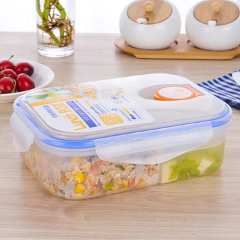 Ximing lunch box office worker microwave heated lunch box student plastic lunch box fresh-keeping canteen sealed compartment with lid medium blue (1000ml)