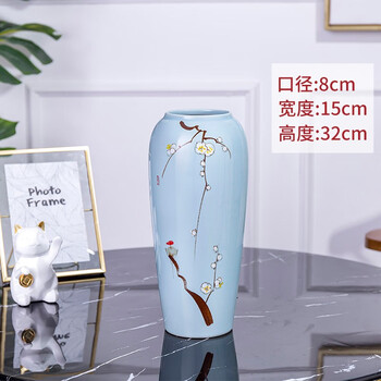 Jingdezhen ceramic vase ornaments living room flower arrangement floor-standing high-end flower pot large retro clay pot water cultivation chinese style happy eyebrow high number hand-painted model can be hydroponically cultivated