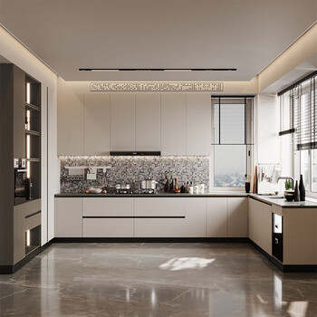 Lin's home whole house customized kitchen integrated cabinets quartz stone countertops stove cabinets integrated design customized gold