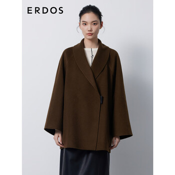 Erdos loose raglan sleeve green fruit collar retro fashionable cashmere double-sided woolen coat for women coco 160/84a/m