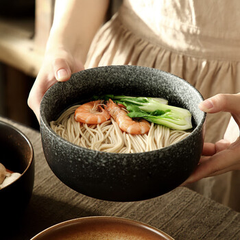 Pinyu japanese instant noodle bowl tableware noodle bowl household large bowl ramen bowl soup bowl anti-scalding ceramic noodle soup bowl black
