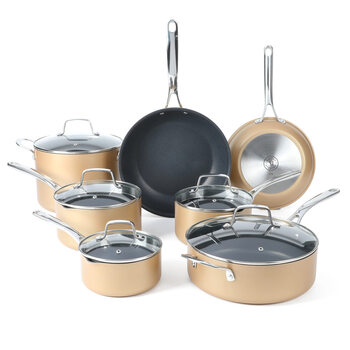 Martha stewart 12-piece aluminum hard anodized nonstick cookware set induction* copper