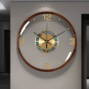 Seven seconds impression seven simple modern light luxurious solid wood wall clock living room 2026 new clock wall high-end fashion new chinese clock solid wood transparent scale model (large size)