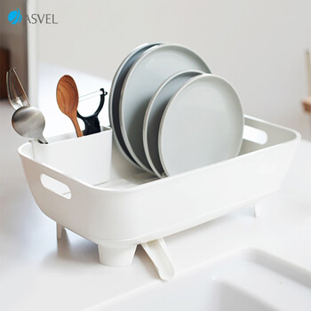 Asvel home kitchen drain rack dish rack chopsticks plate cup plastic vegetable and fruit storage white narrow type