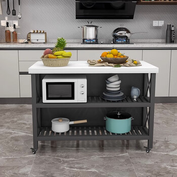 Center island kitchen dining table integrated small apartment storage operation cooking table sideboard marble movable island table length 80*width 60*height 85cm with pulleys