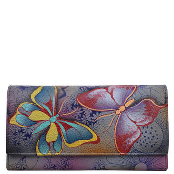 Anna by anuschka women's hand-painted leather tri-fold wallet butterfly theme 12 card slots multi-function storage butterfly paradise one size