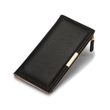Coppani long wallet women's new fashion simple folding multi-functional hand wallet card holder gift for girlfriend black