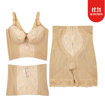 Ahqo beauty salon oufeqian second generation body manager body shaping body shaping underwear corset butt lifting abdominal control pants 3 pieces skin color long text + waist clip + pants 90 size 115-130 jin