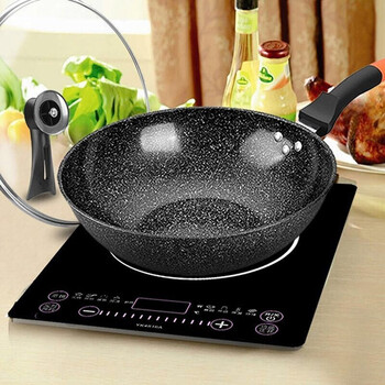 Chuge high-quality wok, medical stone non-stick pan, frying pan, wok, induction cooker, special for gas stove, universal 30cm (pot + lid) 30cm