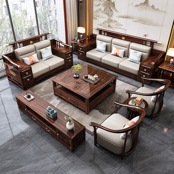 Congyou sofa new chinese style ebony solid wood sofa for winter and summer use modern light luxury living room furniture for large and small apartments 2+3+ square coffee table + armchair three-piece set