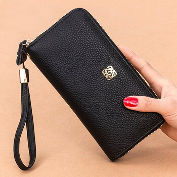 Golozd bag women's 2025 new wallet women's long small handbag clutch bag real first-layer cowhide wallet black