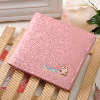Woodpecker wallet women's short genuine leather wallet ultra-thin coin first-layer cowhide 2024 new wallet cute valentine's day pink