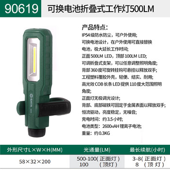 Sata industrial grade work light wireless charging folding led strong light strong magnetic emergency auto repair repair light flashlight 90619/replaceable battery folding model 500lm