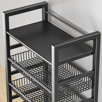 Nifeng trolley storage rack kitchen floor-standing multi-layer storage rack microwave pots household shelves vegetable basket storage 3-layer black small size pp plastic material