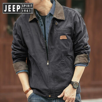 Jeep spirit extra large size american retro workwear denim jacket jacket men's autumn and winter velvet casual loose hunting top shirt black j10 xl recommended 120-140 pounds