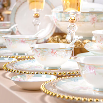 Han yuxin's housewarming gift, authentic jingdezhen dishes and tableware set, high-end chinese-style bone china dishes and chopsticks set for home use, hot model and cost-effective, 60 pieces丨packed in leather case