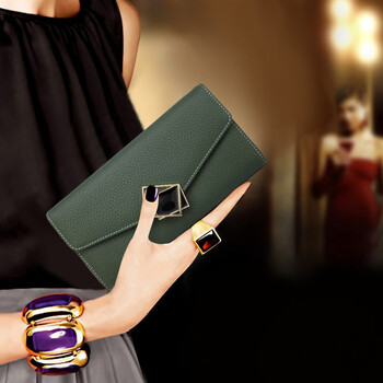 Sefulun (seefulun) first-layer cowhide long ultra-thin wallet with large capacity for mobile phone 2026 new yellow lucky soft-surface leather wallet green