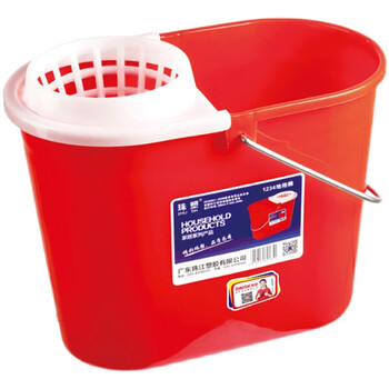 Guangdong zhujiang plastic floor mop bucket mop bucket red old-fashioned cleaning and floor washing bucket complete set (bucket + squeeze cover)