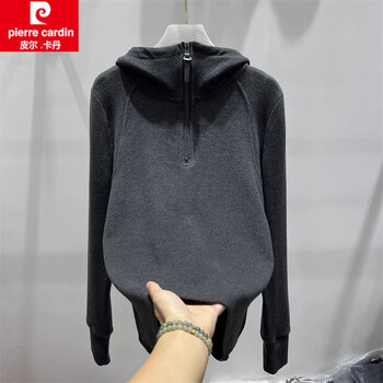 Pierre cardin 2026 new half-zip double-sided german velvet hooded sweatshirt for women, autumn and winter design bottoming shirt, hoodie and velvet pants, gray s, recommended 80 to 100 pounds