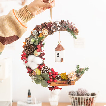 A ying home decoration aying bedroom room entry door tv background wall moon wreath decorative mural new young luxurious high-end pendant crescent moon pendant