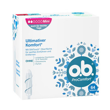 O.b. imported from germany o.b. tampon tail for day and night use, super large amount of silk to prevent side leakage ob comfort mini 2 drops of water, small quantity, 64 pieces
